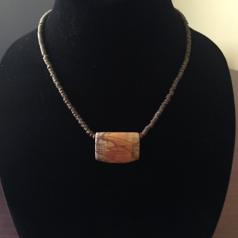 Rectangular Stone Pendant Beaded Necklaces Gold &… - image 2